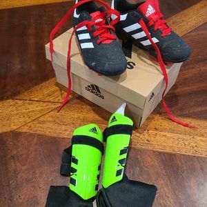 Kids size 10k Adidas Cleats & Shin guards size Small